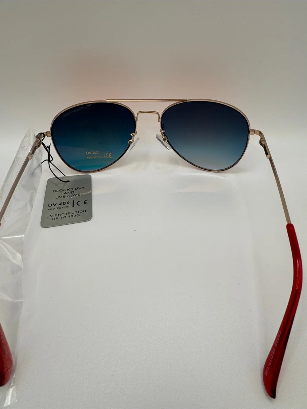 Red Gradient Aviator Sunglasses with Gold Frame